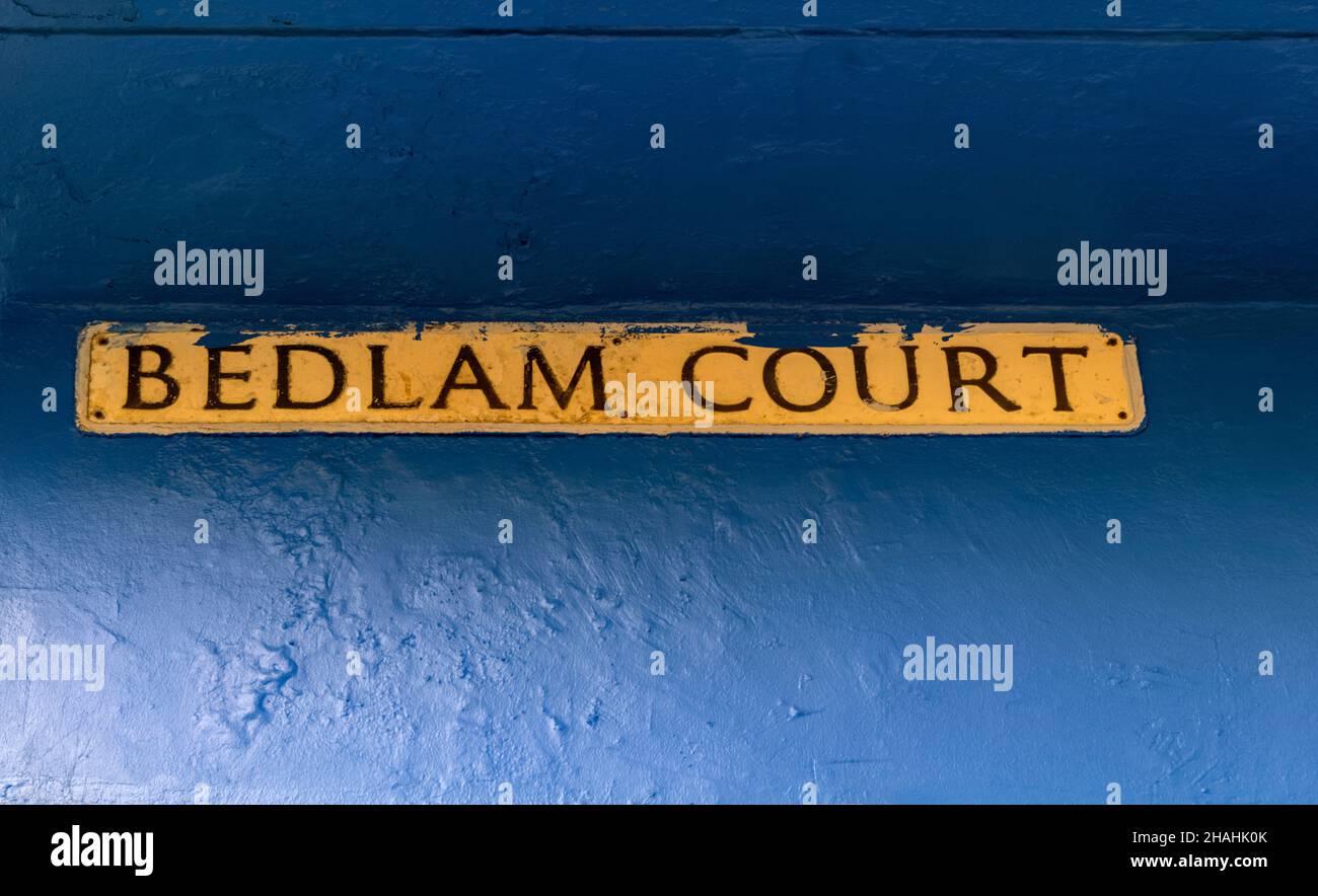 Street sign Bedlam Court, Gibralter Stock Photo