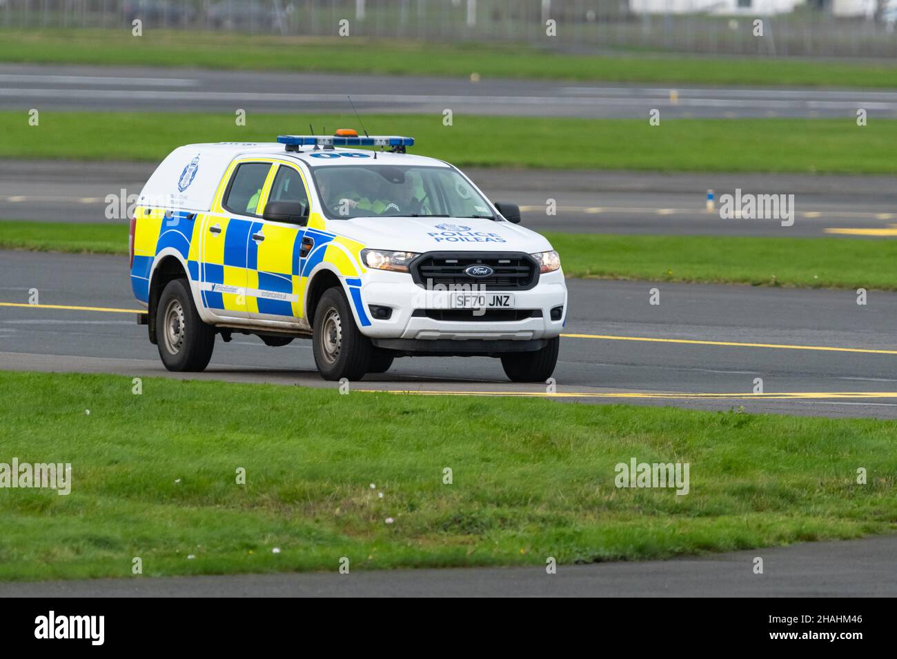 Police Scotland on Patrol at Glasgow Prestwick Airport Stock Photo