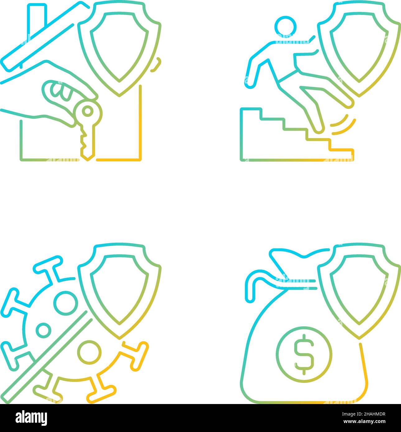 Accidents insurance gradient linear vector icons set Stock Vector