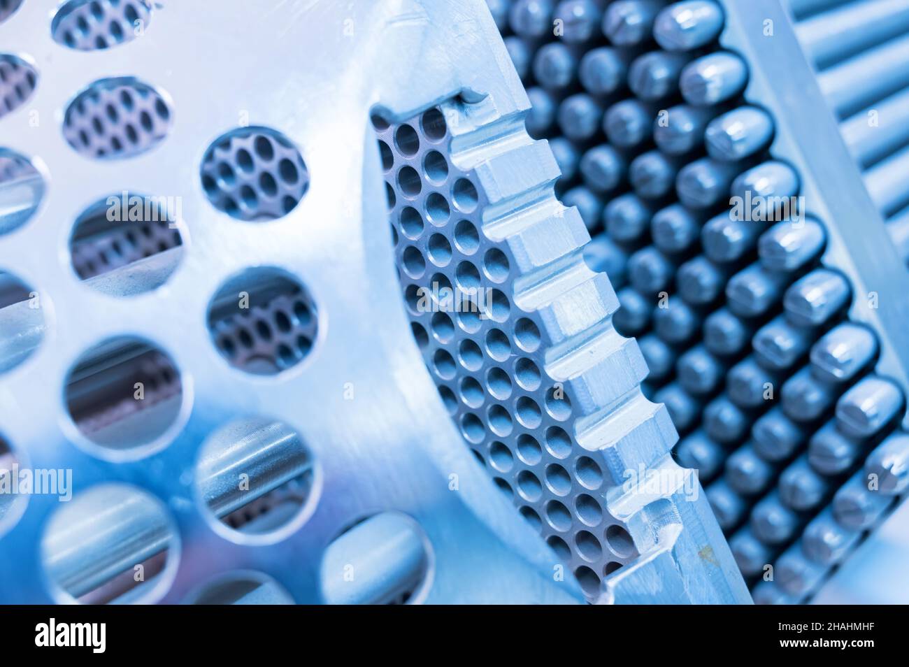 Close-up view of hexagonal fuel assembly of water-water energetic reactor or water-cooled water-moderated energy reactor originally developed in the S Stock Photo