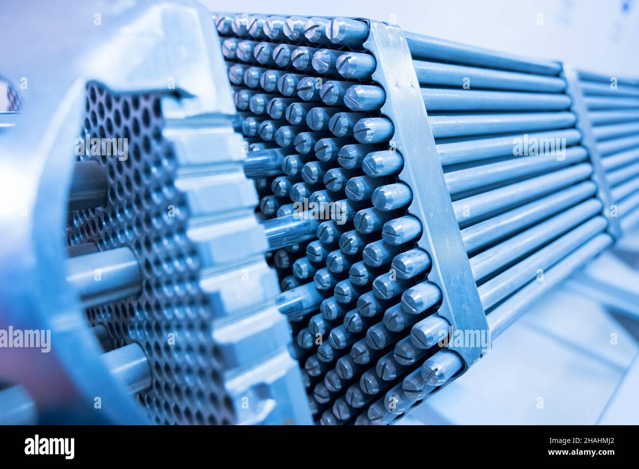 Close-up view of hexagonal fuel assembly of water-water energetic reactor or water-cooled water-moderated energy reactor originally developed in the S Stock Photo