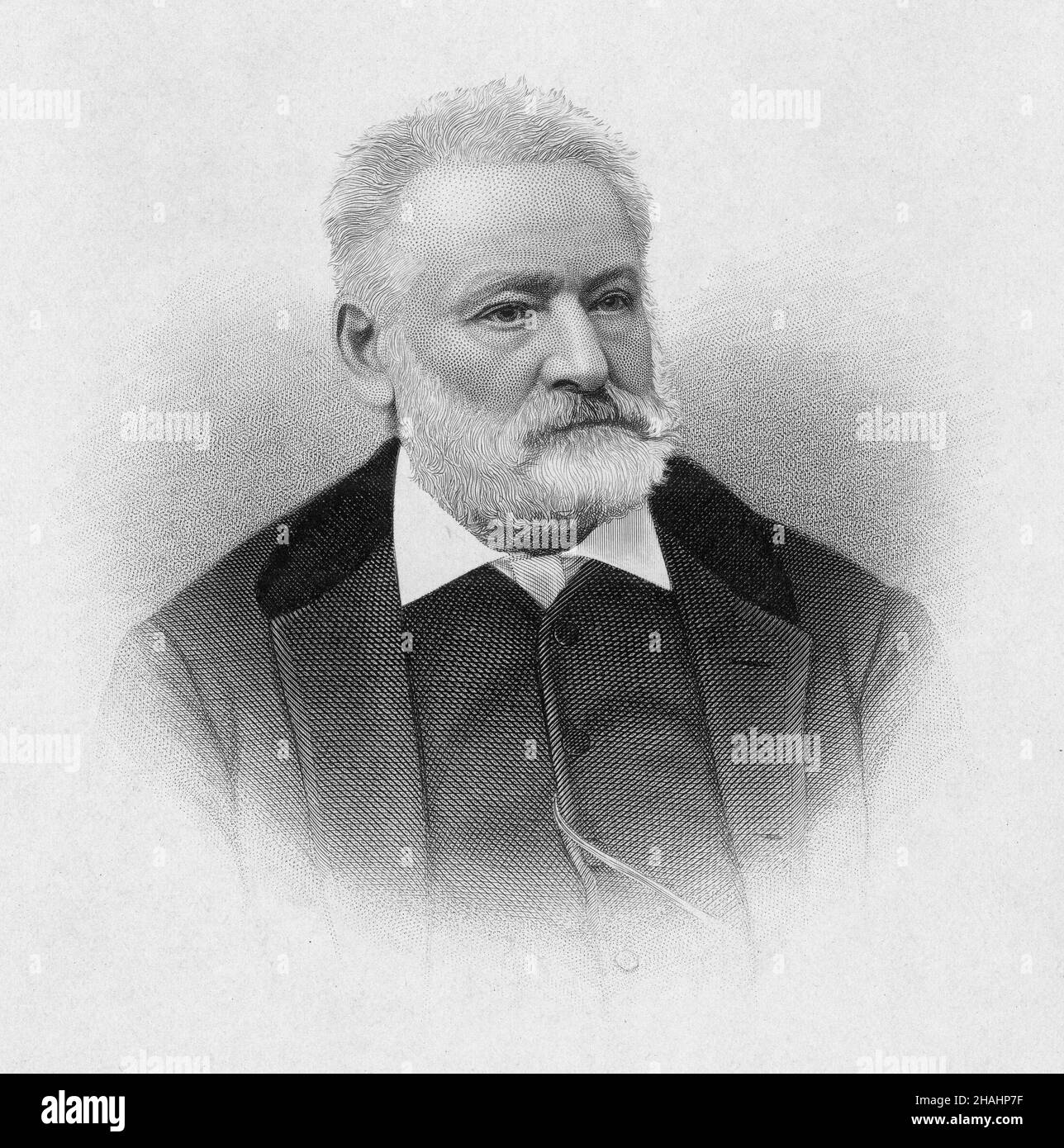 Antique circa 1870 engraving of Victor Hugo by Henry Bryan Hall (New