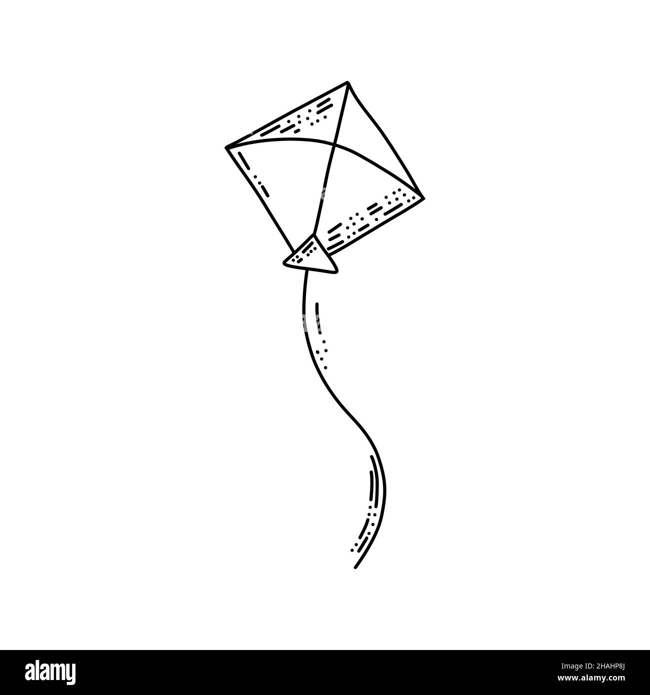 Hand drawn kite in doodle style. Retro linear illustration with black kite doodle on white background Stock Vector