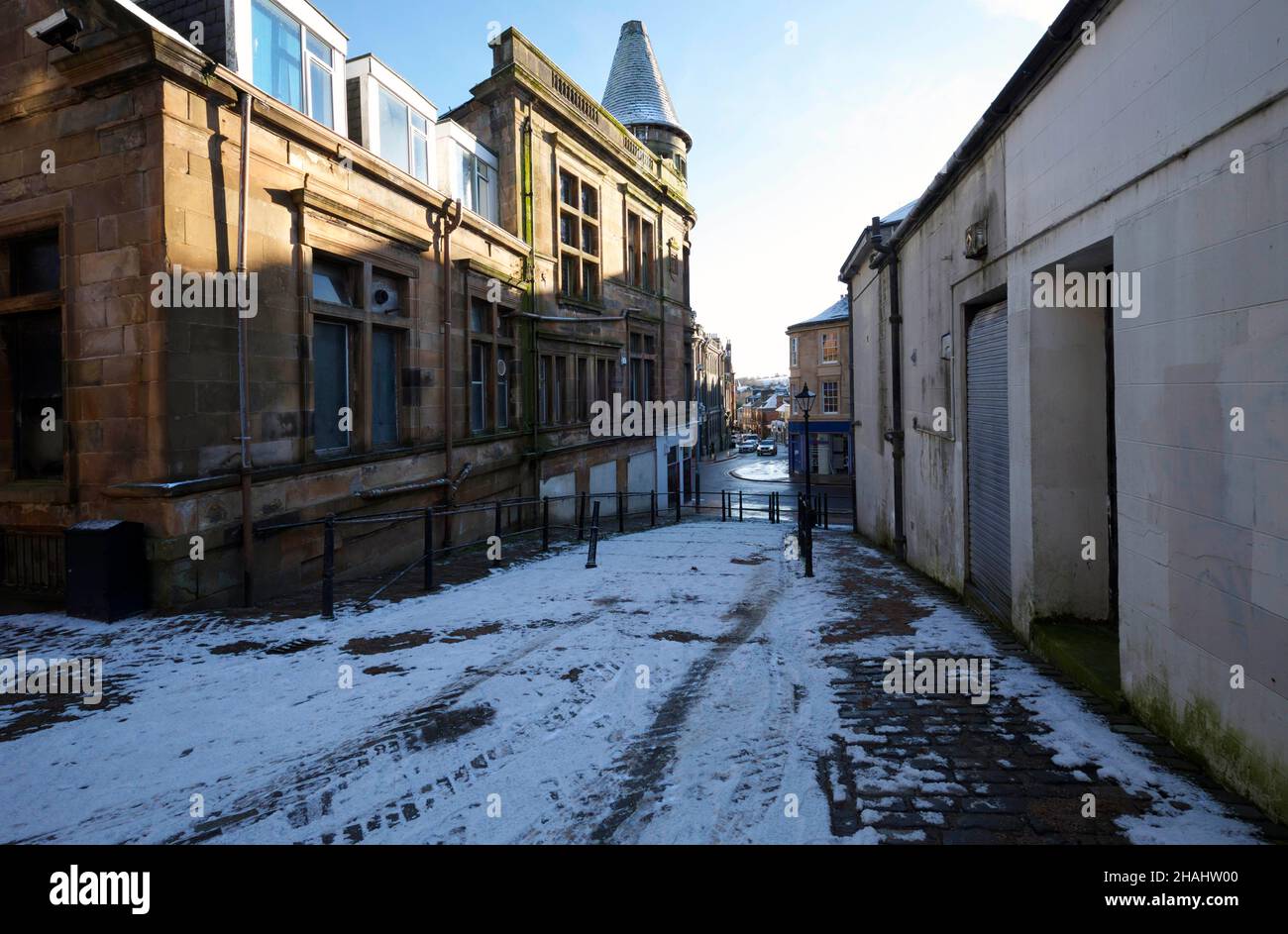 Church Hill, a narrow cobblestone street dating back to the 1700's, in Paisley, Scotland Stock
