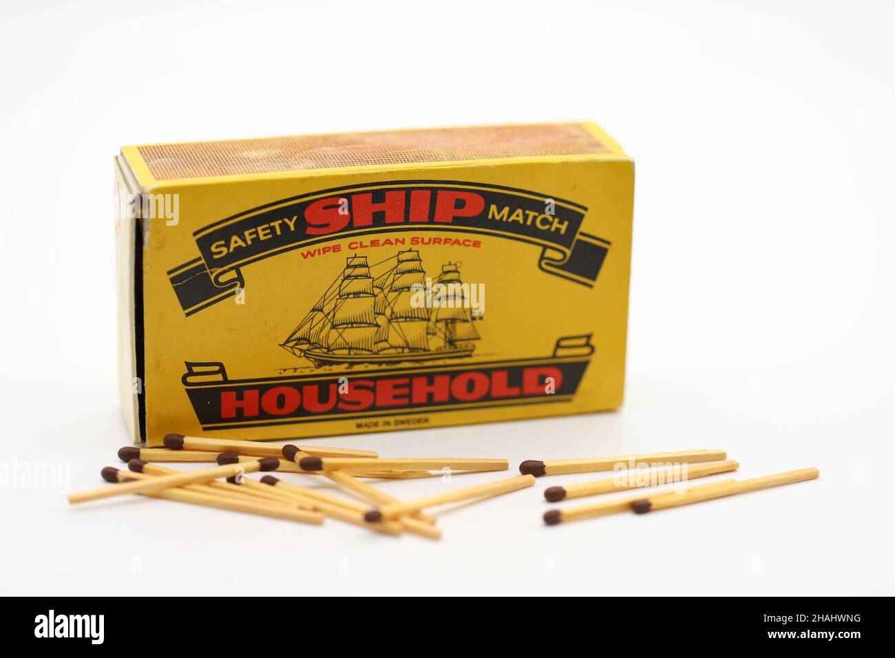 Ship Safety matches for household use. Made in Sweden. Keep away from children. Stock Photo