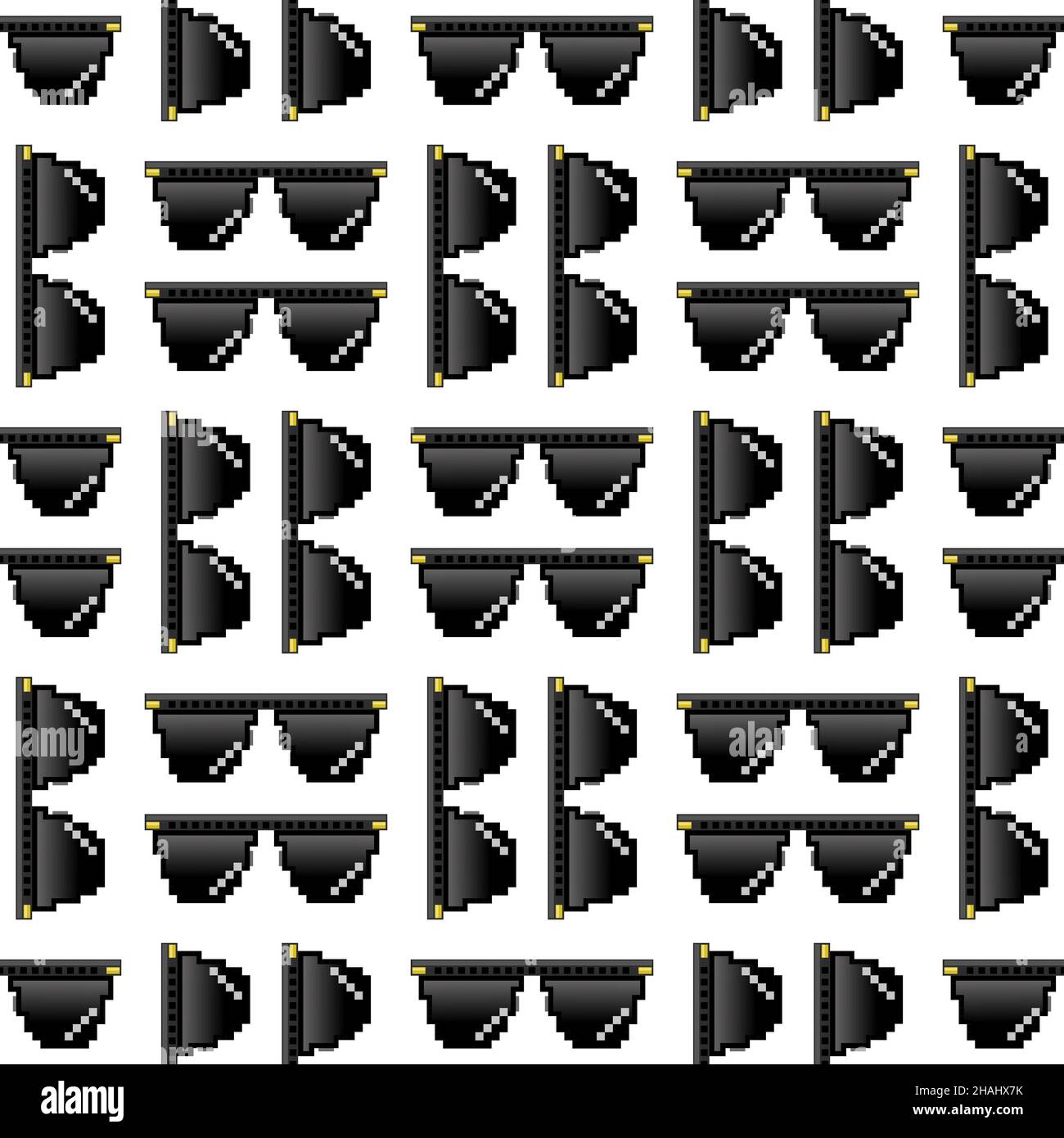 Black Pixel Sunglasses Seamless Pattern Isolated on White Background Stock Vector