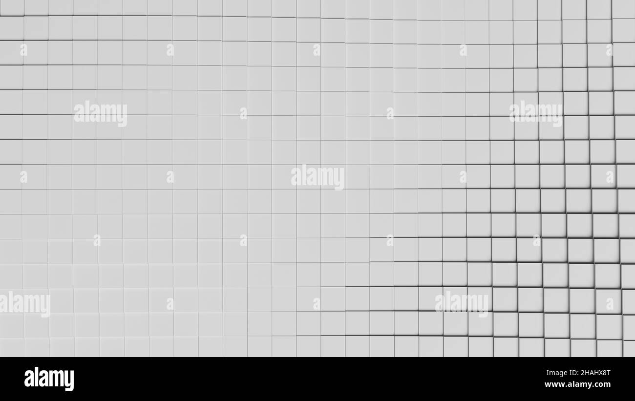 Abstract illustration of displaced white square tiles waving. 3d ...