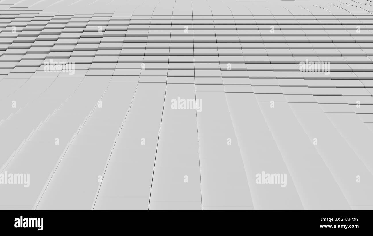 Abstract illustration of displaced white square tiles waving. 3d ...