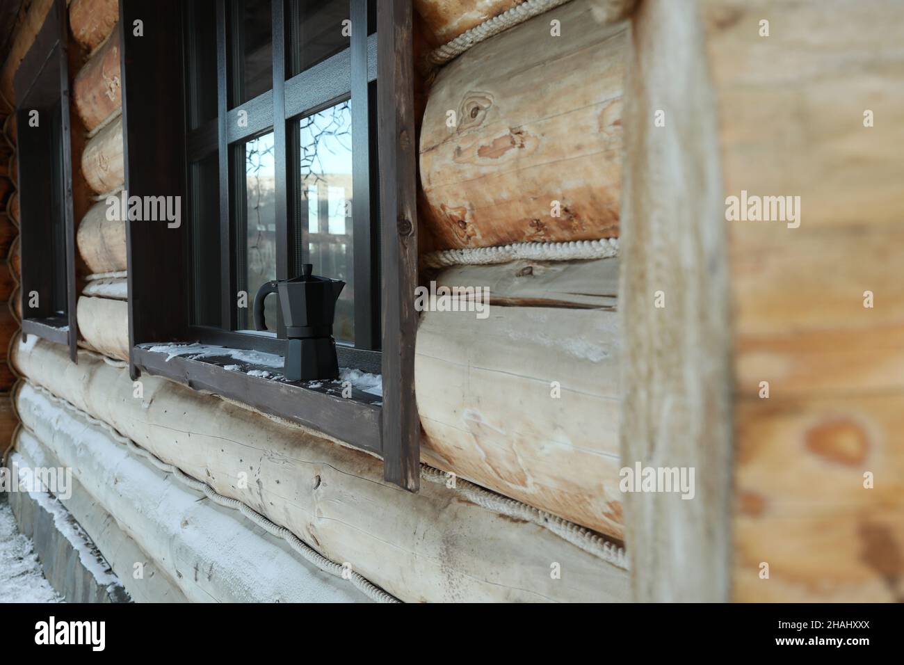 Coffee maker outdoor on windowsill in winter day Stock Photo Alamy