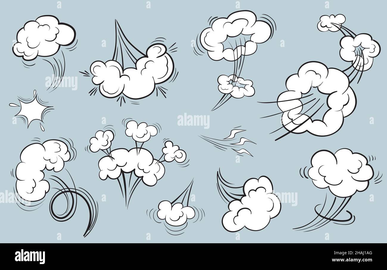 Speed hand drawn fast motion clouds, smoke blast or puff cloud motions.  doodle air wind storm blow explosion with cartoon drawing style vector  4926756 Vector Art at Vecteezy
