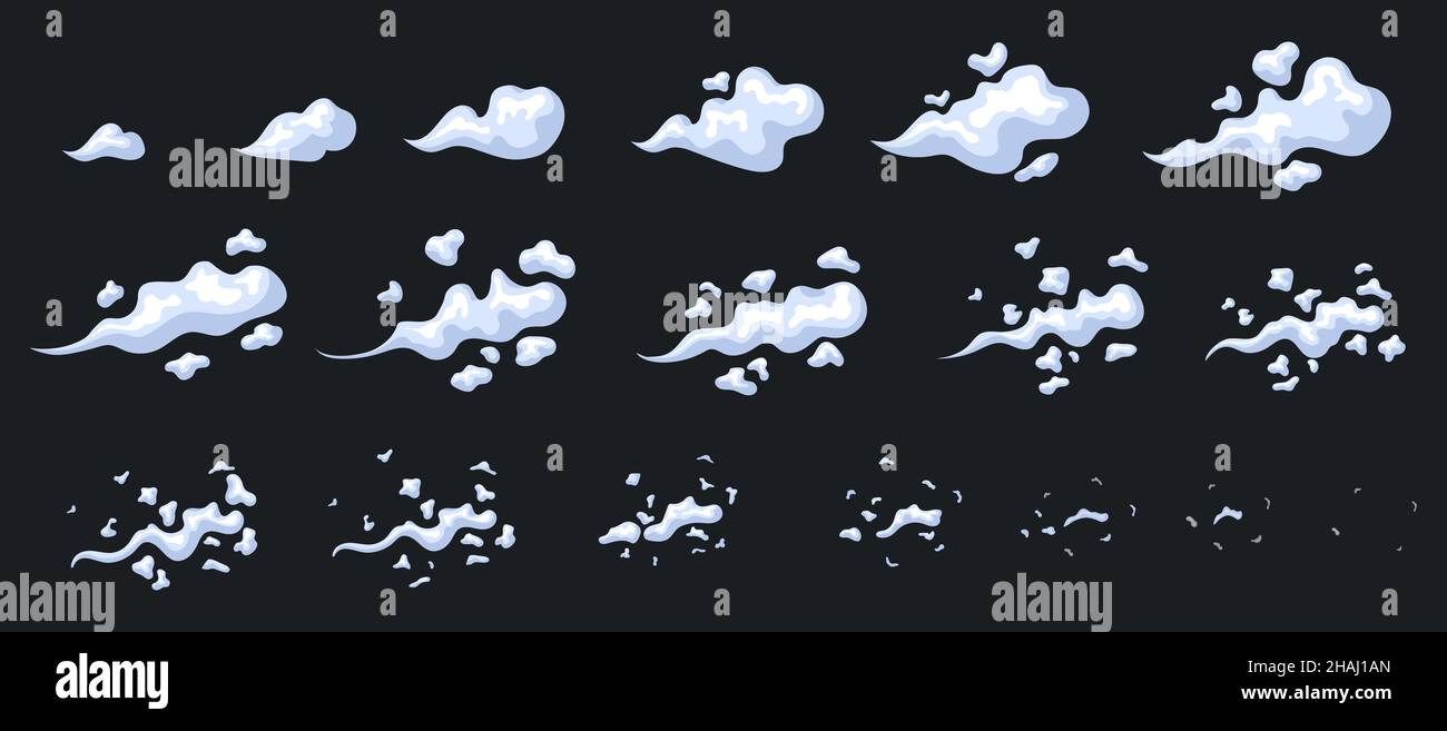 Exhaust animation. Animate smoke cloud, cartoon dust 2d animated effect