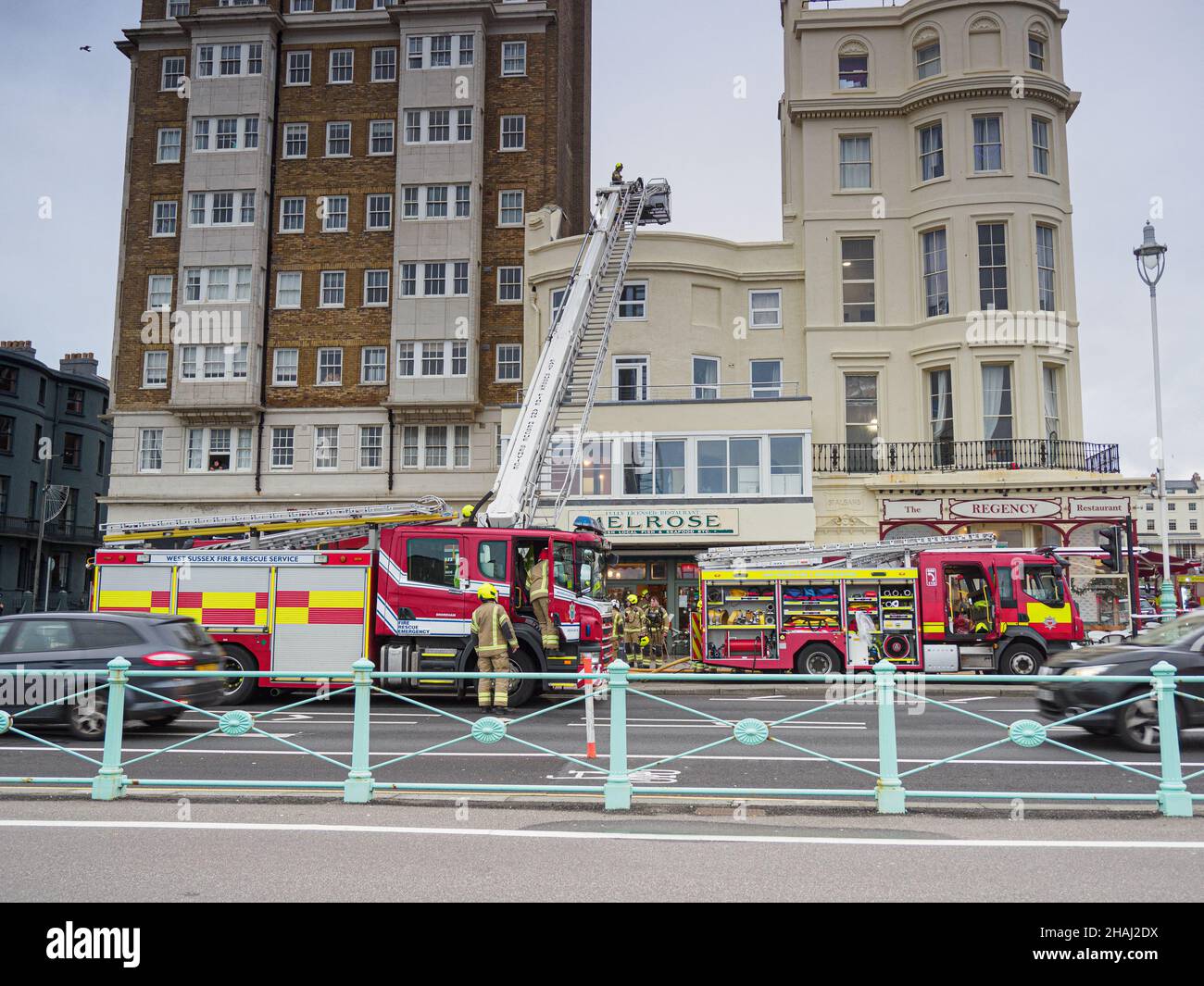 Fire alert at Melrose on Brighton seafront Stock Photo