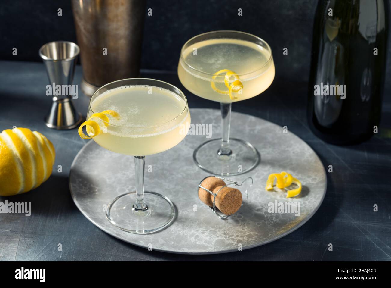 Boozy Refreshing French 75 Cocktail with Champagne and Gin Stock Photo