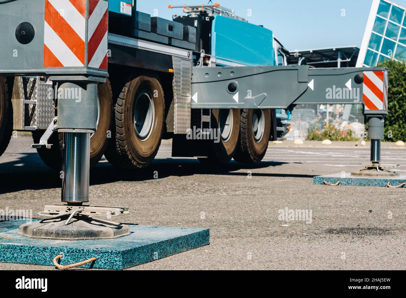 installed hydraulic support of an automobile crane Stock Photo Alamy