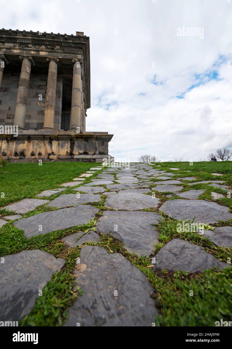 Paving stone coating in perspective. Old Stone Road Stock Photo