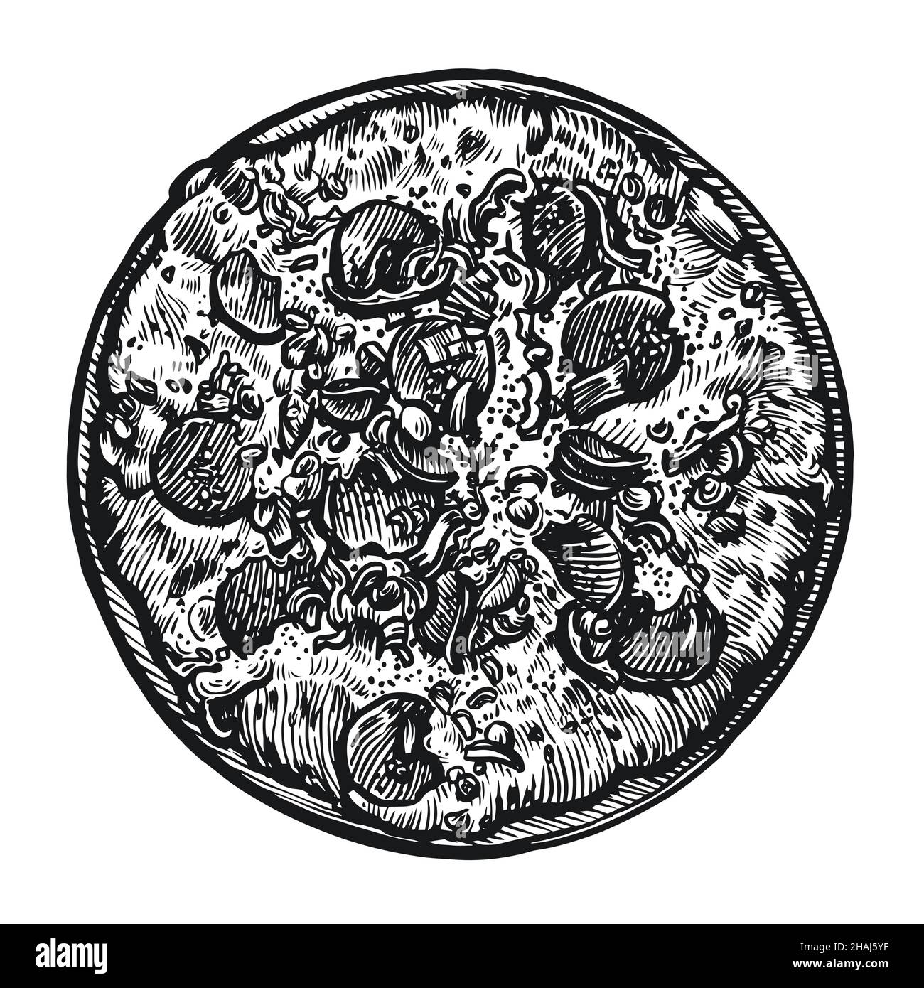 Sketch of Italian pizza isolated on white background. Pepperoni pizza