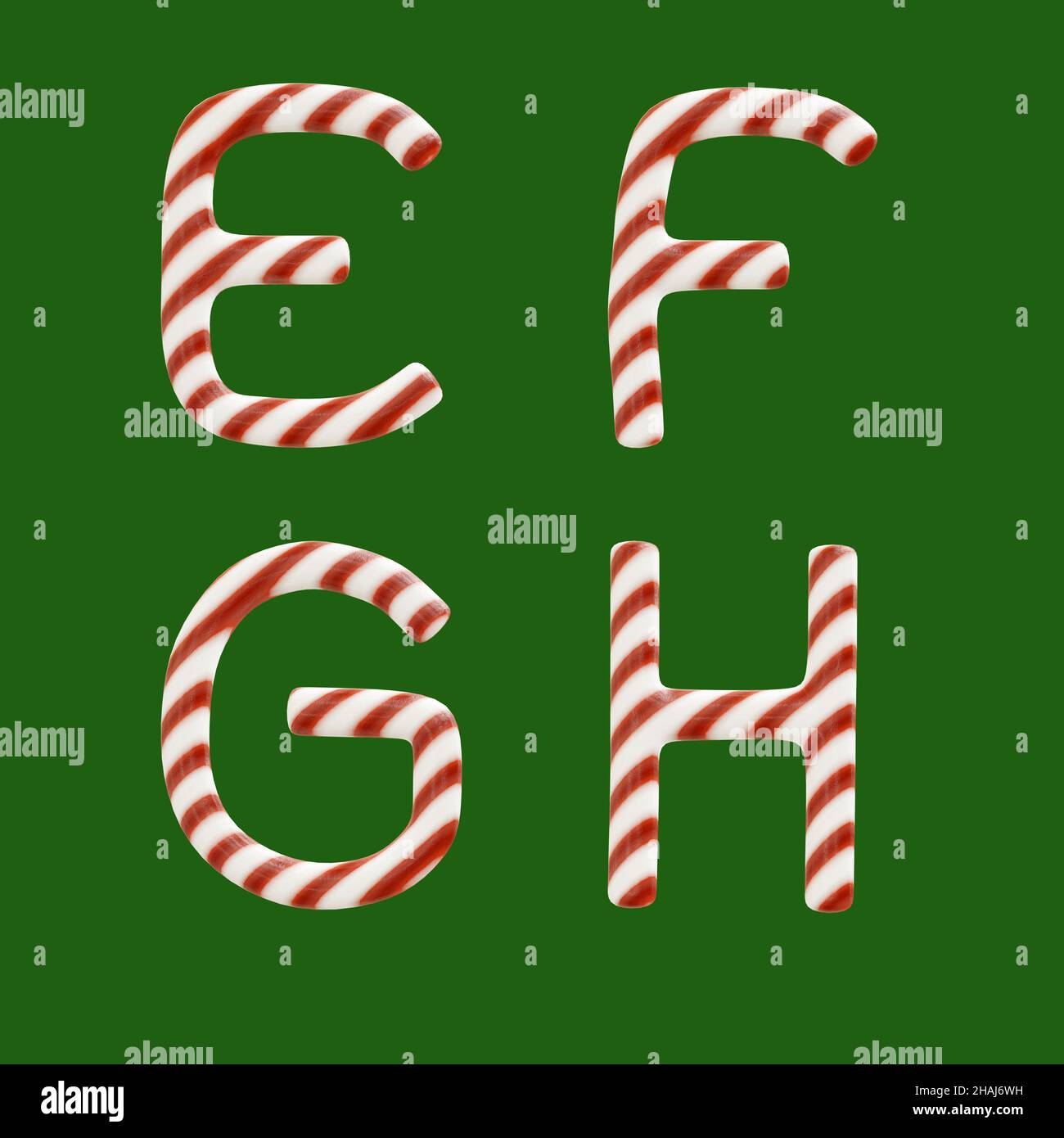 3d rendering of candy cane alphabet - letters E-H Stock Photo