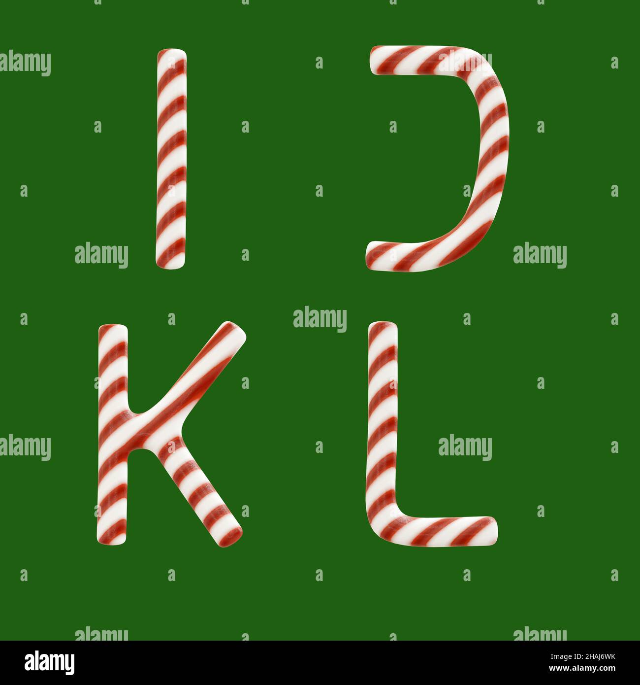 3d rendering of candy cane alphabet - letters I-L Stock Photo