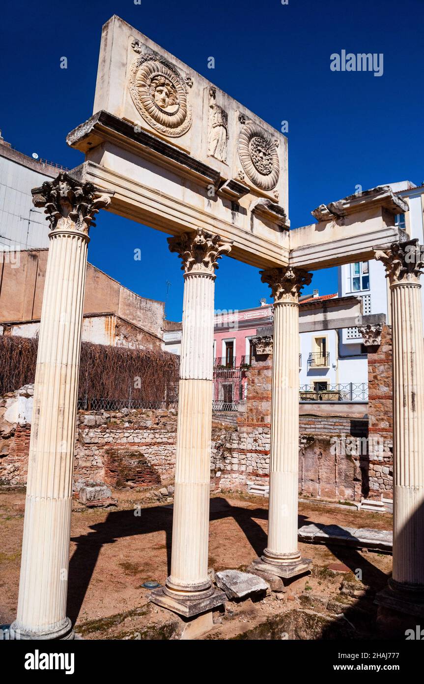 Fluted Corinthian columns of the recreated Roman Forum in Mérida, Spain