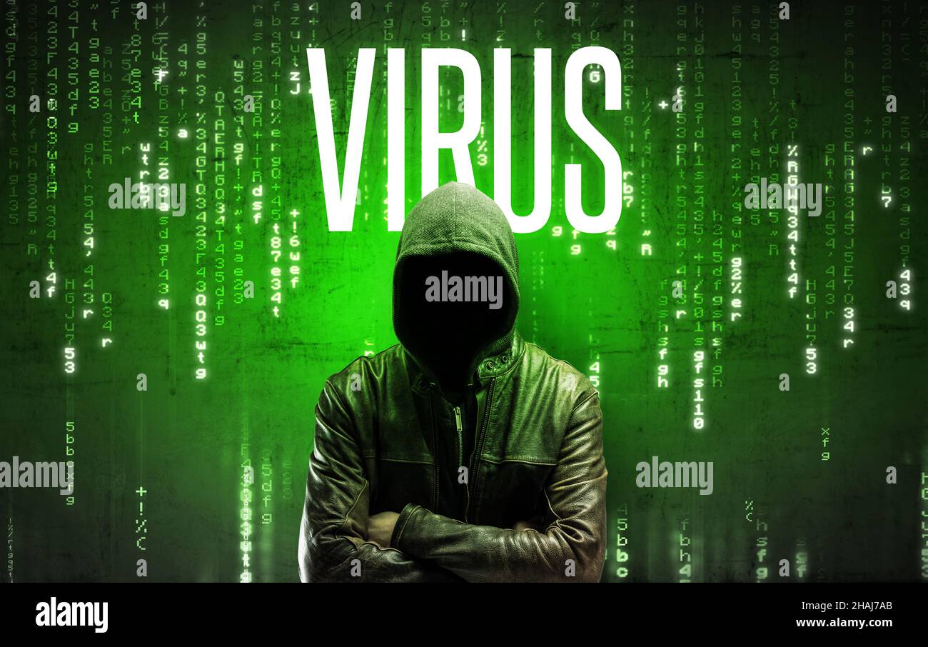 Faceless hacker with inscription concept Stock Photo