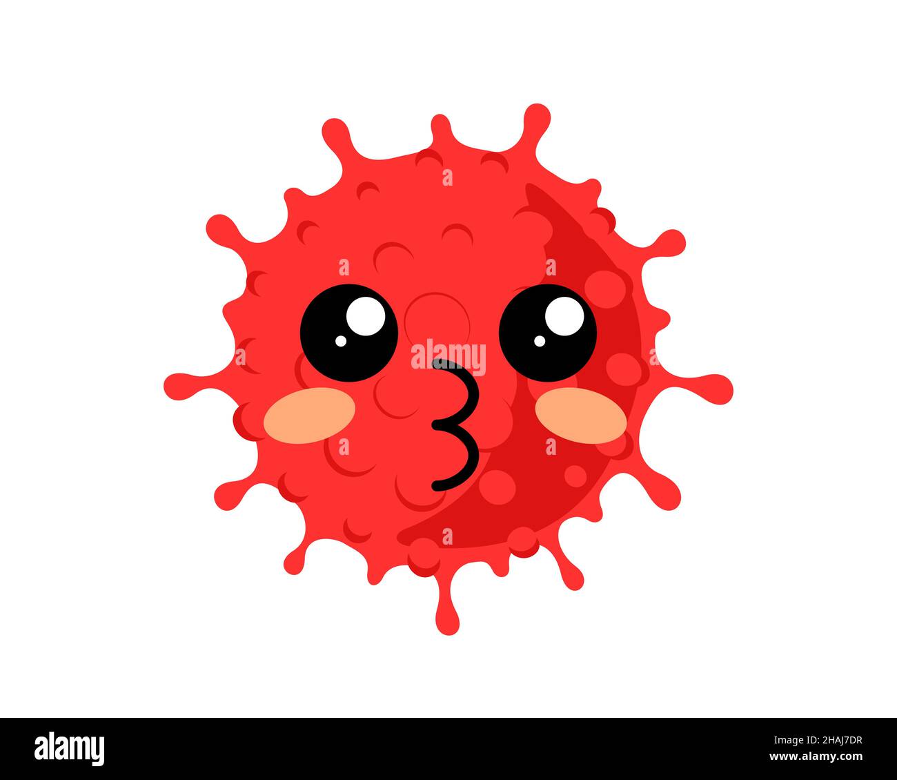 Coronavirus emoji kawaii face. Funny cute corona virus character icon. Kissing covid infection mascot shows tongue. Vector isolated eps illustration Stock Vector