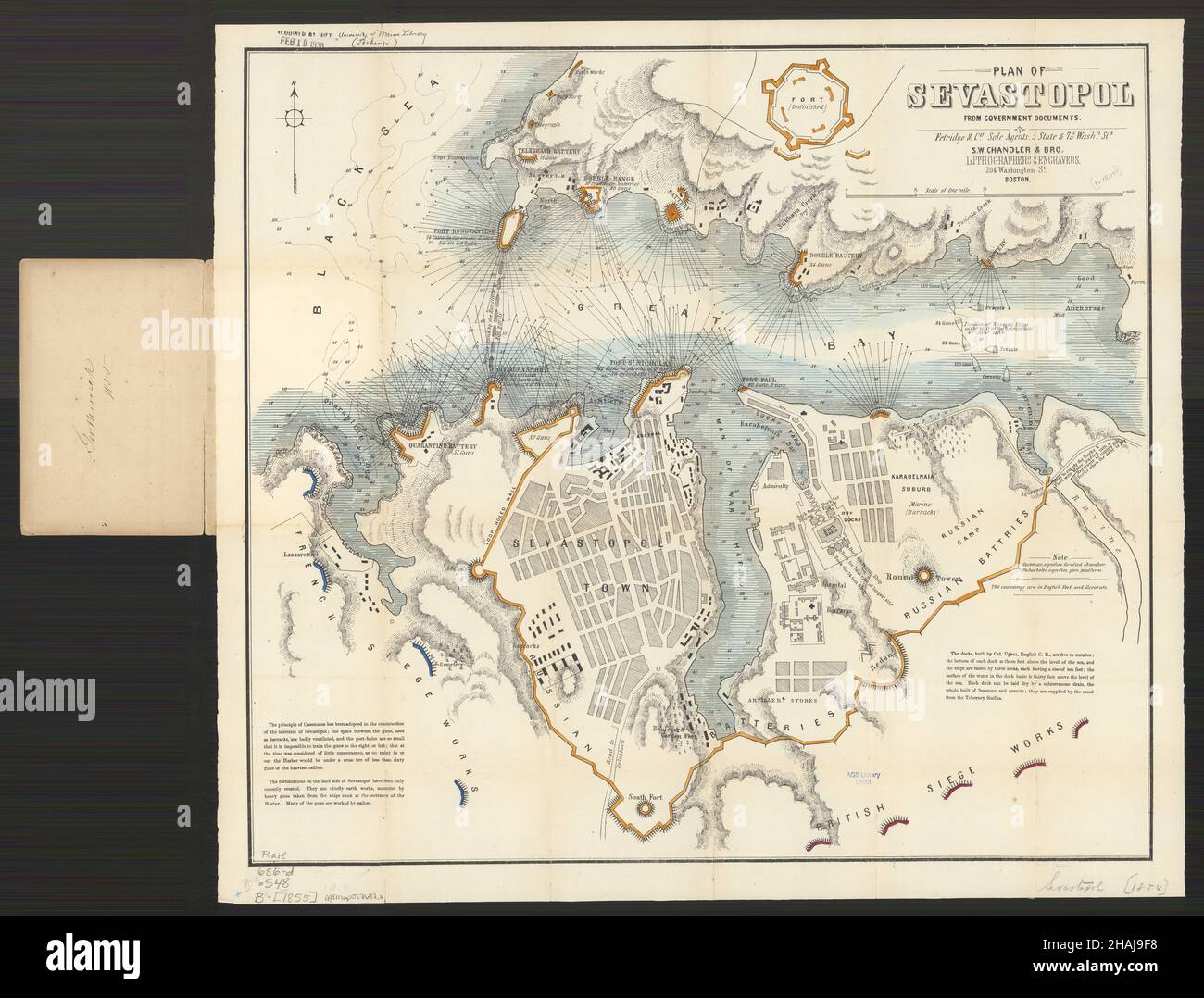 Sevastopol in 1855: A Detailed Historical Map, Sevastopol Map, Map of Sevastopol, Old Sevastopol Print, Retro Sevastopol Plan, Vintage Sevastopol Post Stock Photo