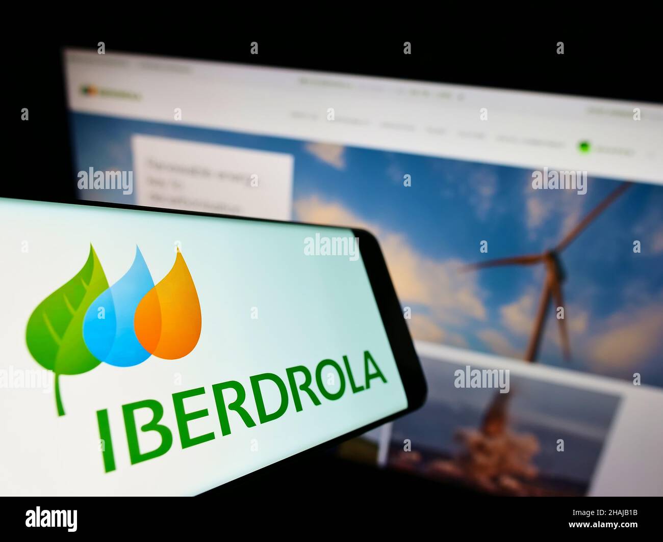 Cellphone with logo of Spanish electric utility company Iberdrola S.A