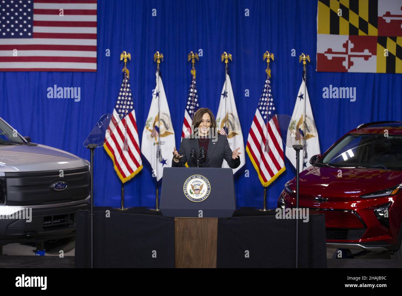 Brandywine, United States. 13th Dec, 2021. delivers remarks in front of