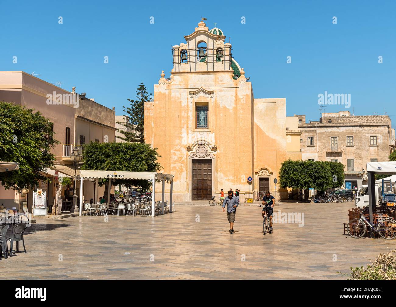Favignana, Trapani, Italy - September 22, 2016: View of the Madrice church in the historic center of Favignana, one of the Egadi Islands in the Medite Stock Photo