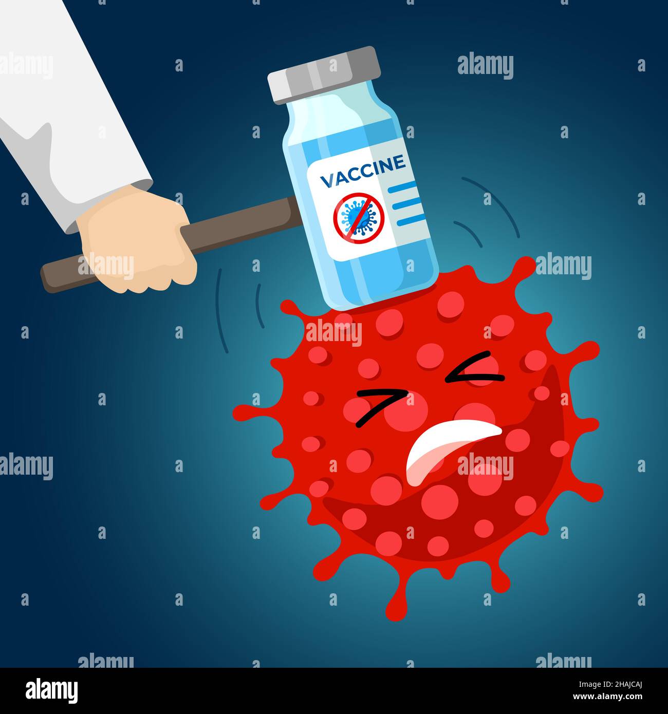 COVID19 corona virus vaccination. Doctor hand hits coronavirus