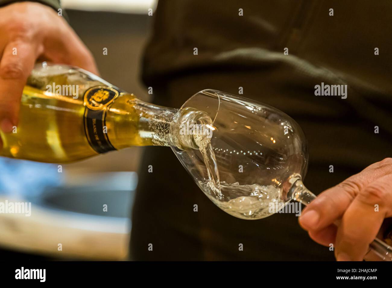 Champagner Tasting in the wine cellar of restaurant Saint Marc, Aups, France Stock Photo