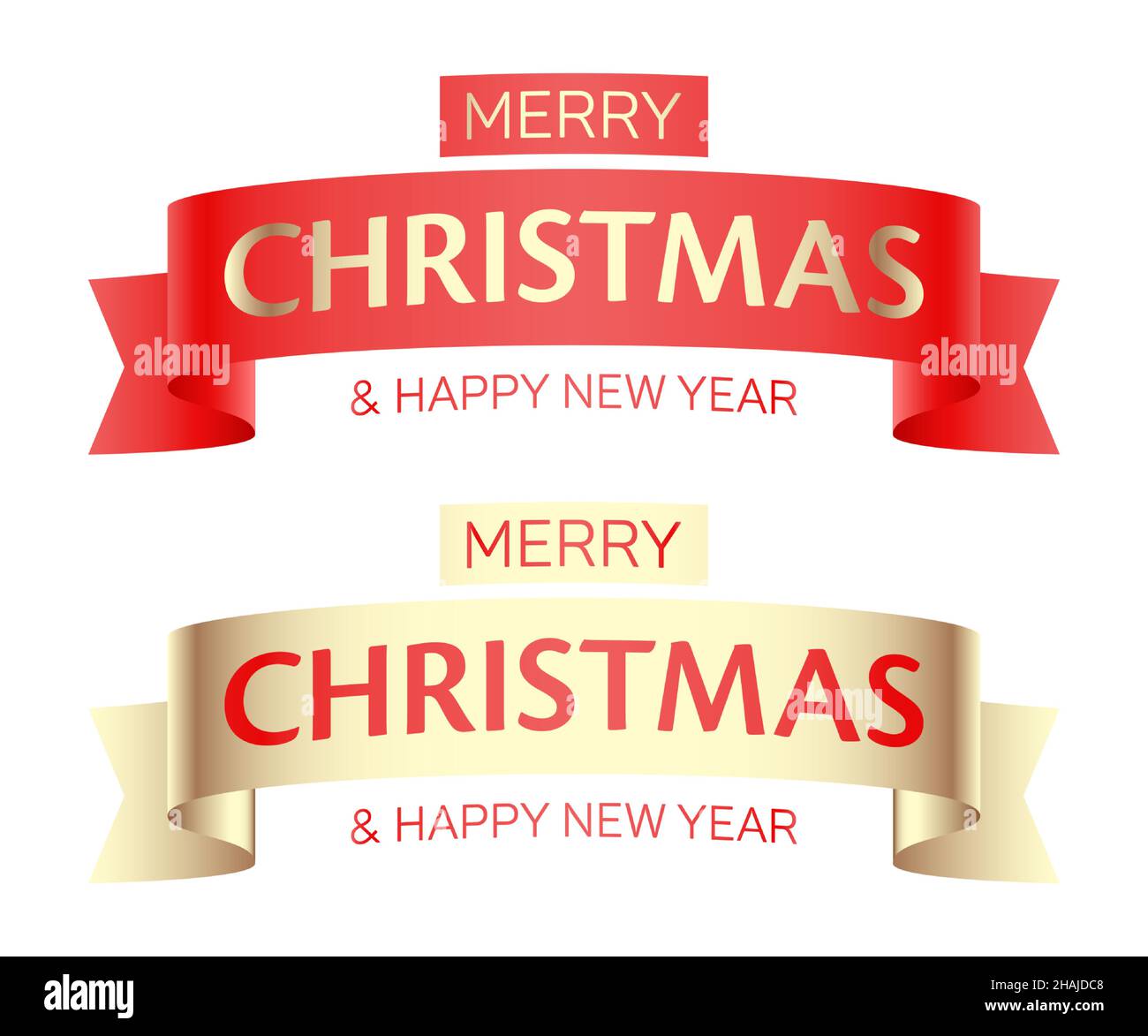 Vector set of Merry Christmas and Happy New Year greeting red and ...