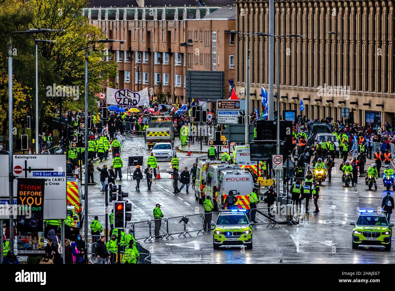 Global Day of Action for Climate Justice COP26 Glasgow, Scotland, UK. 6th November 2021. Mass demonstrators approaching Glasgow City centre. Stock Photo