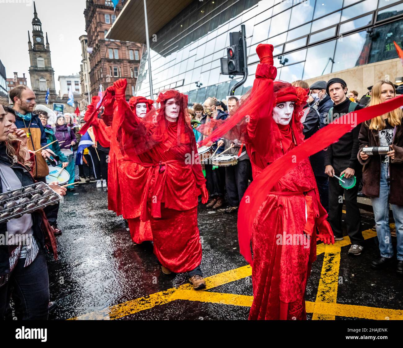 Red Rebel Brigade. Global Day of Action for Climate Justice COP26 Glasgow, Scotland, UK. 100,000 people demonstrated on the 6th November 2021 as part of the Climate Change talks. Stock Photo