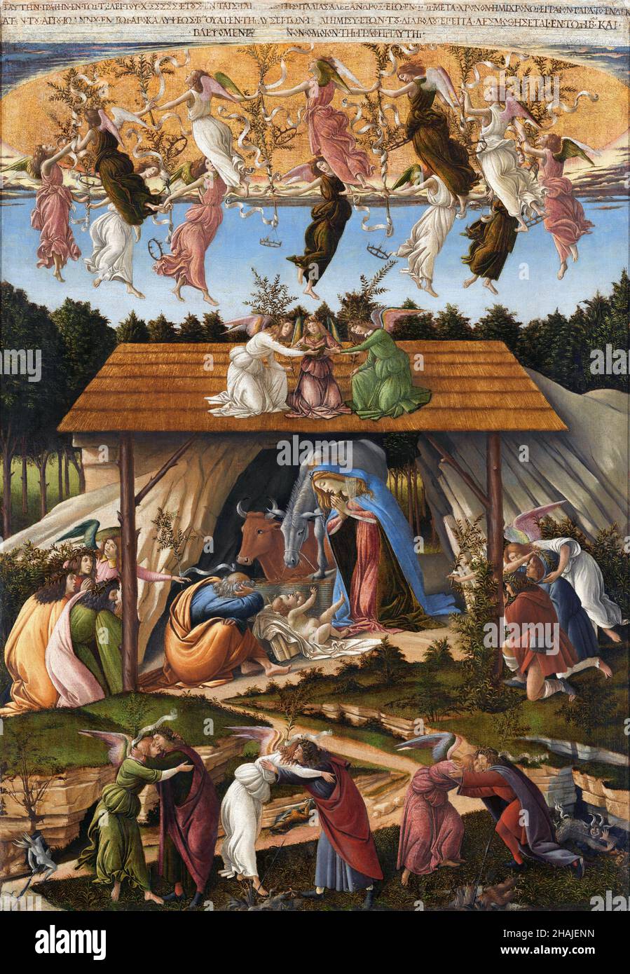 Mystic Nativity by Sandro Botticelli (Alessandro di Mariano di Vanni Filipepi, c.1445-1510), oil on canvas, 1500 Stock Photo