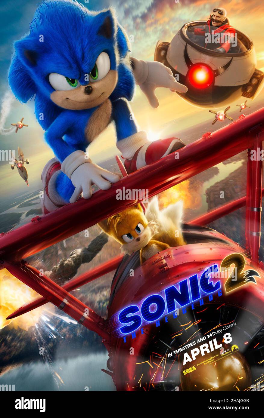 RELEASE DATE: April 8, 2022. TITLE: Sonic The Hedgehog 2. STUDIO: Paramount Pictures. DIRECTOR: Jeff Fowler. PLOT: Sequel to the 2020 live-action feature film 'Sonic the Hedgehog'. STARRING: Poster art. (Credit Image: © Paramount Pictures/Entertainment Pictures) Stock Photo