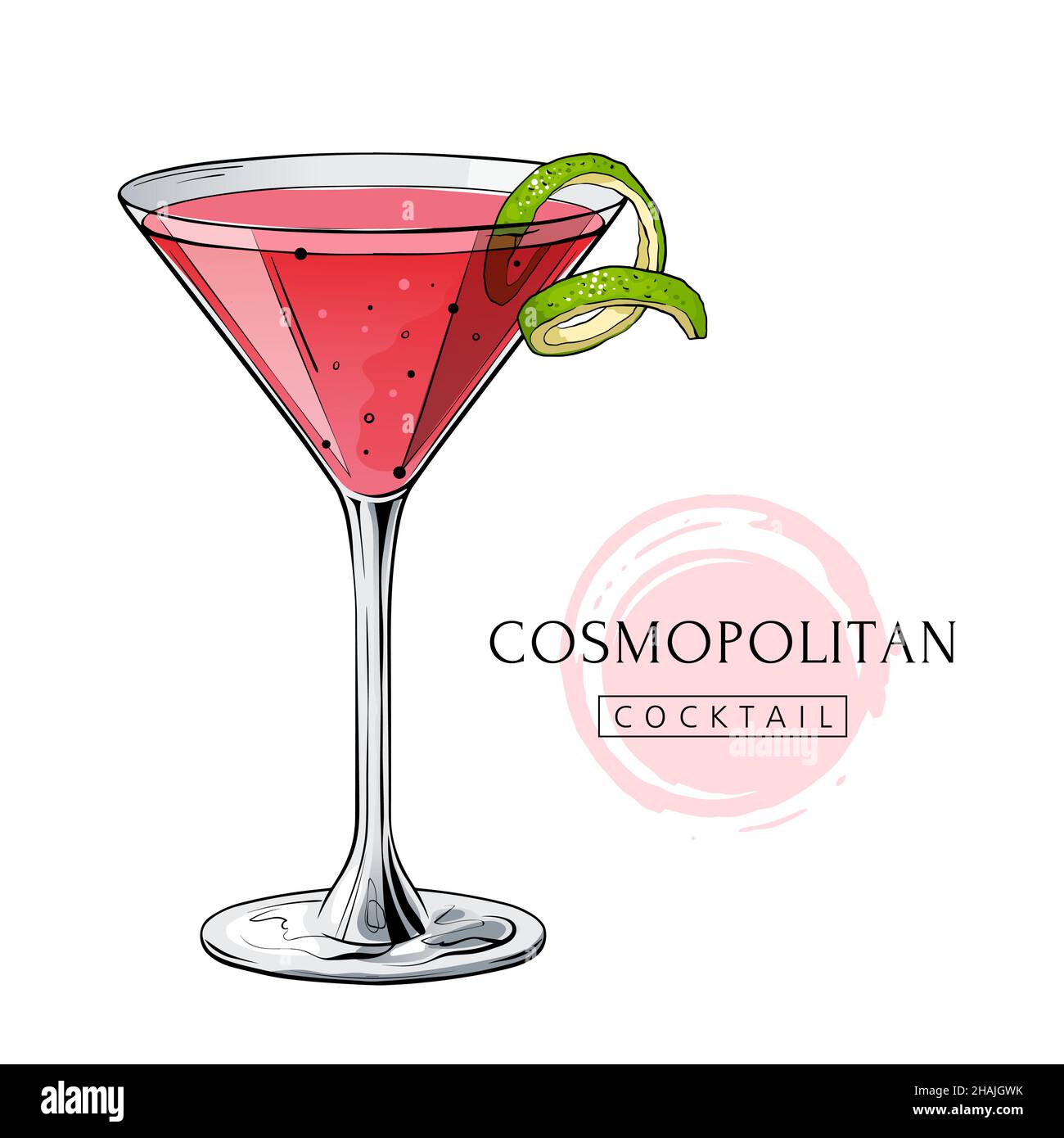 Cosmopolitan Cocktail Hand Drawn Alcohol Drink Vector Illustration On White Background Stock 2473