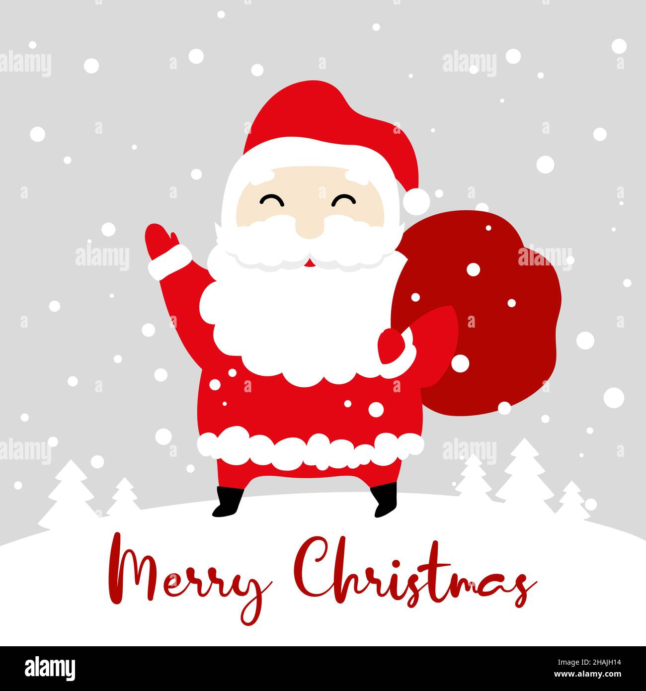 Greeting card with cute cartoon Santa Claus and Merry Christmas text ...