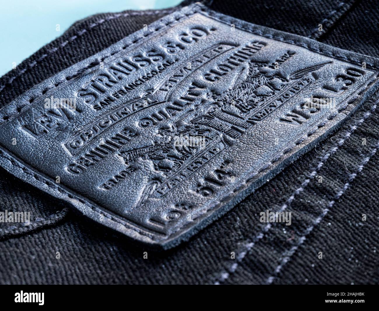 Black Levi Strauss jeans label, made by Levis Stock Photo - Alamy