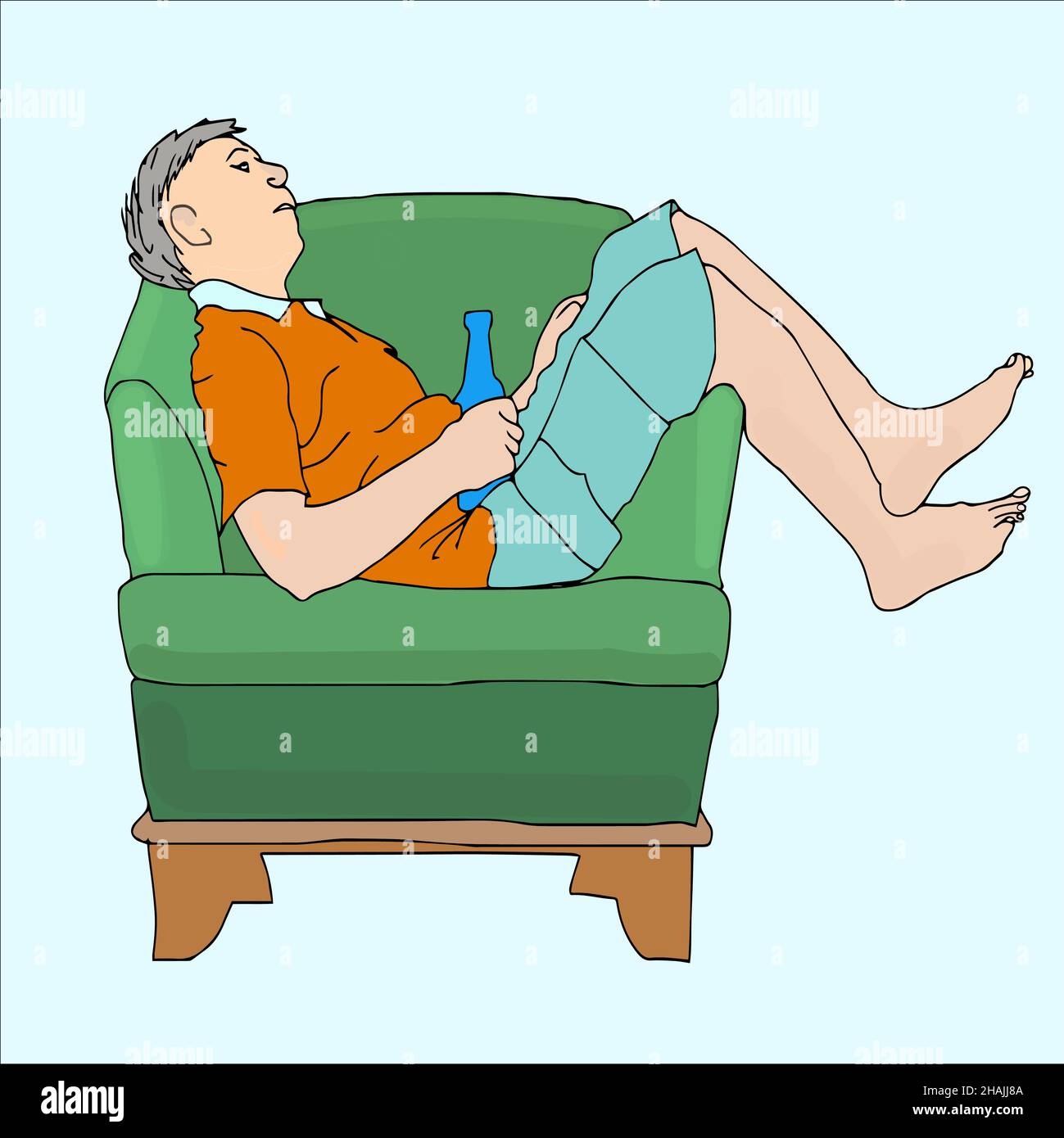 Feeling unwell after drinking alcohol. A man lies with a bottle in his