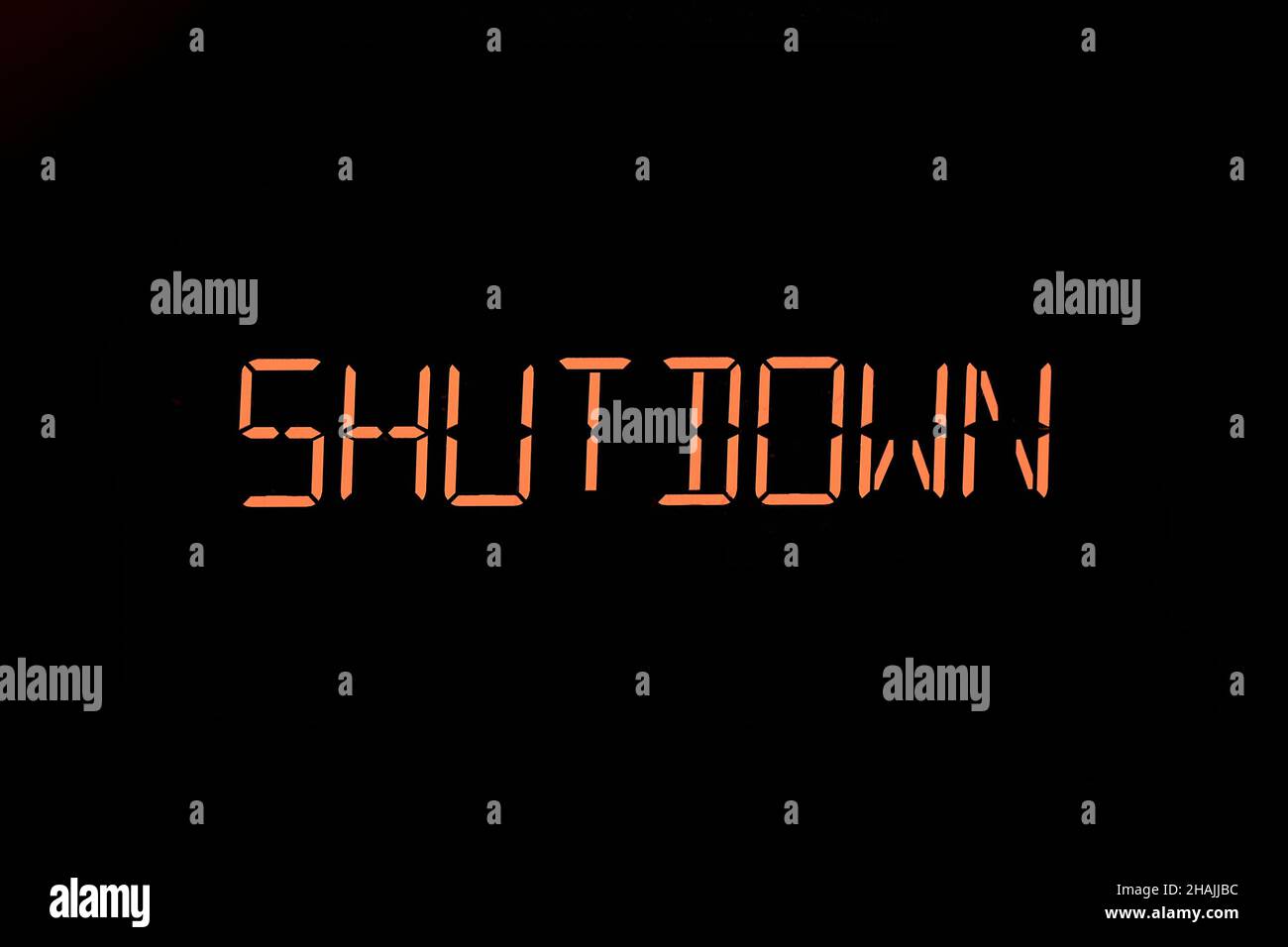 Shutdown message on an electronc screen Stock Photo