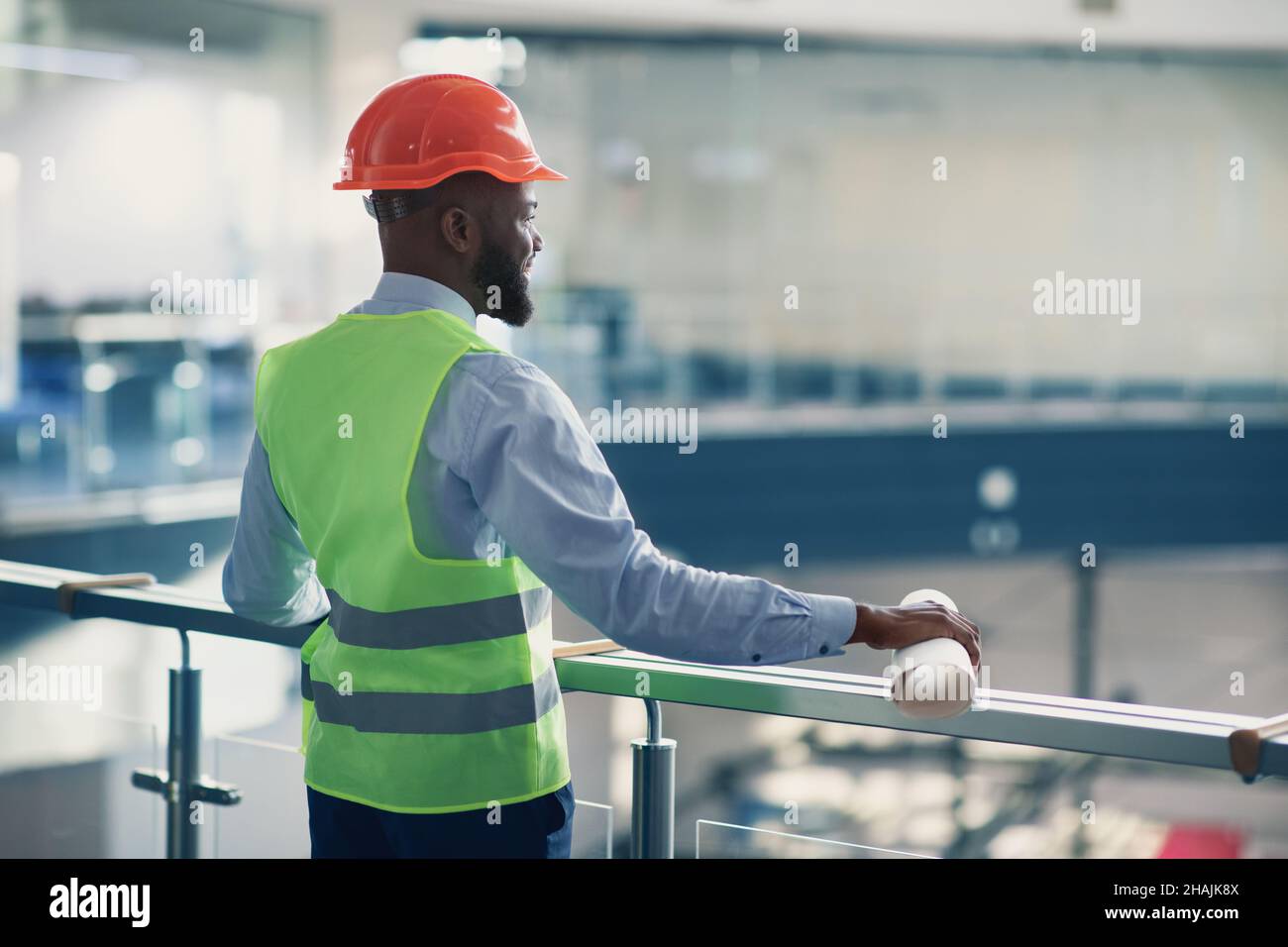 Young back man architect checking construction site Stock Photo