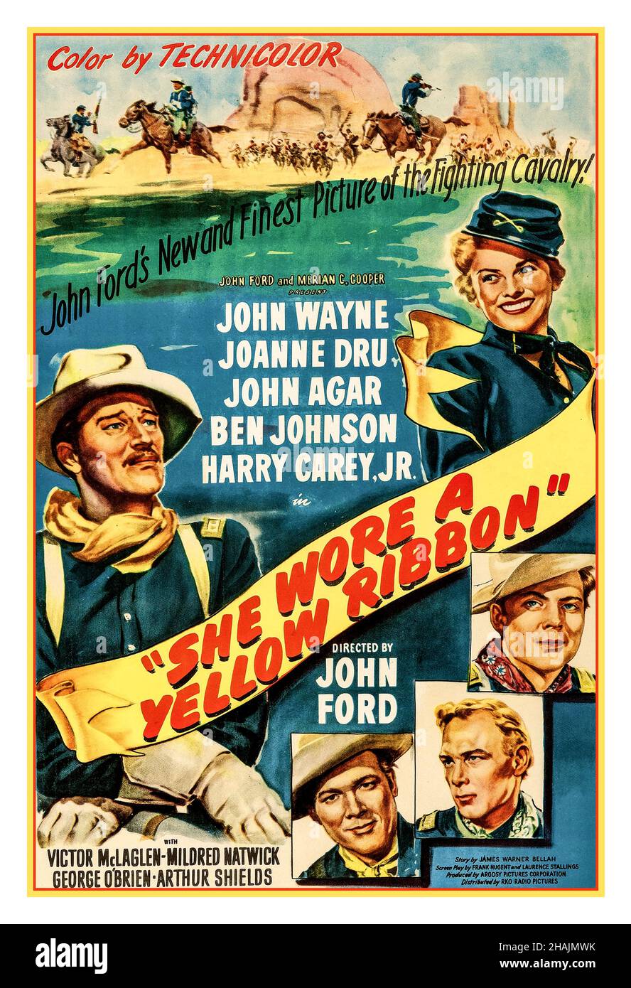 SHE WORE A YELLOW RIBBON Vintage Movie Film Poster 'She Wore a Yellow Ribbon' starring John Wayne, directed by John Ford  John Wayne, Joanne Dru, John Agar, Ben Johnson, Harry Carey, Jr., 1949. Stock Photo