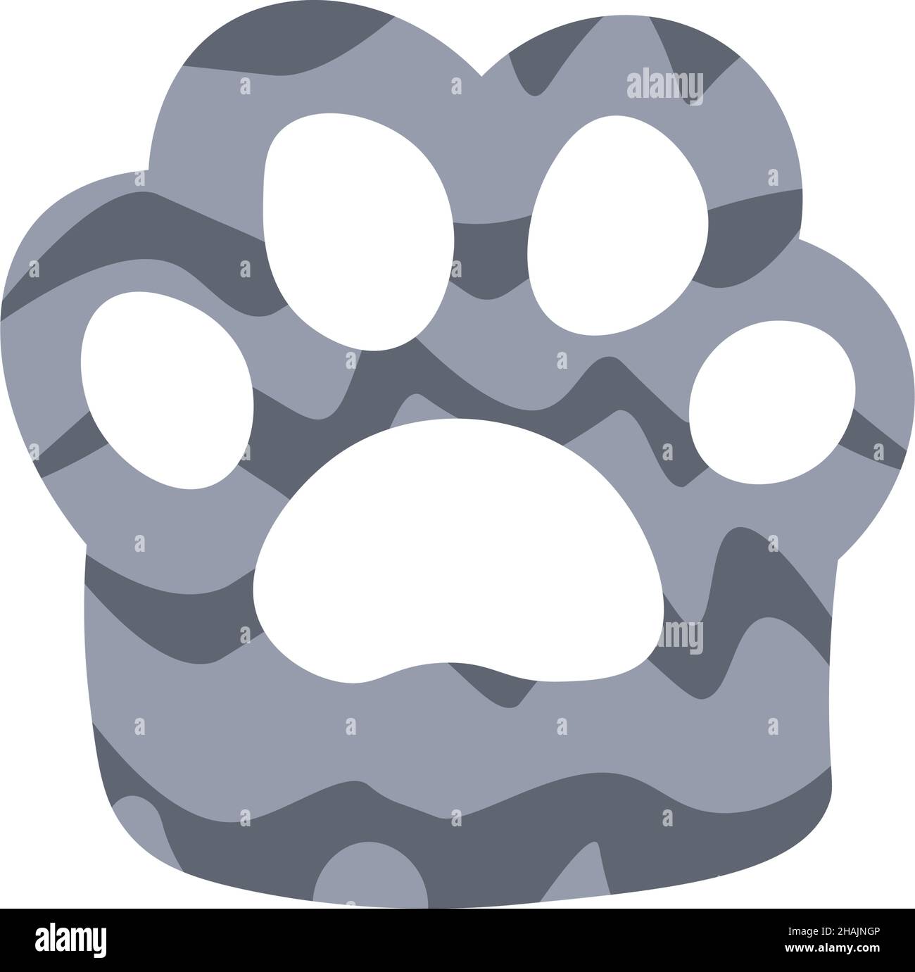 Grey striped kitten paw. Cute cat paw icon. Kawaii cat foot vector illustration. Simple cartoon flat style. Stock Vector