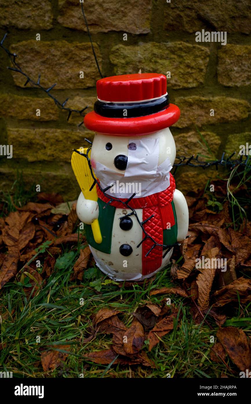 Plastic snowman Christmas decoration Stock Photo