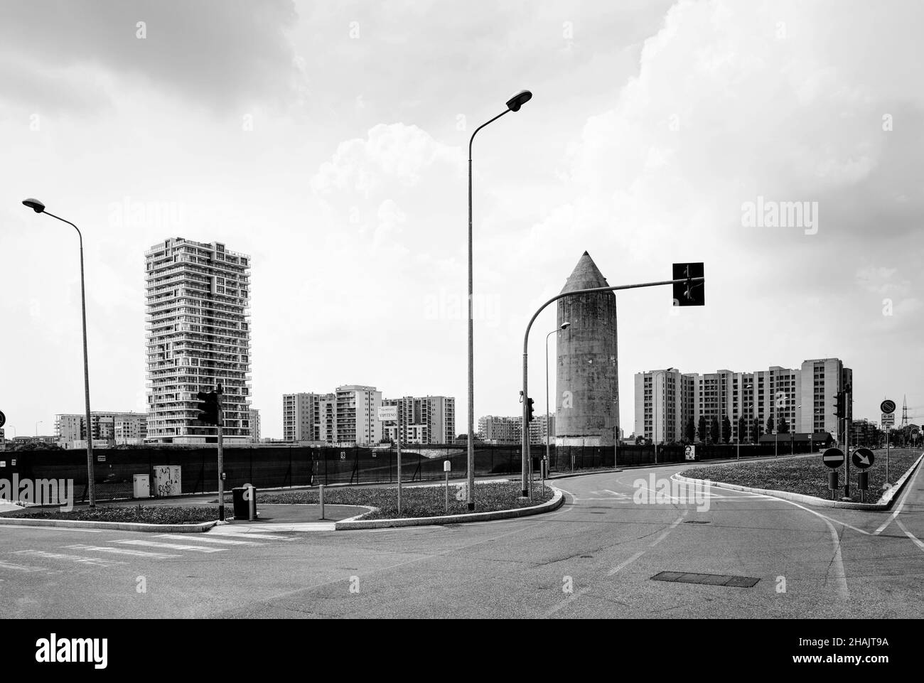 Milan. Italy. Urbanscape with war bunker air-raid shelter Stock Photo
