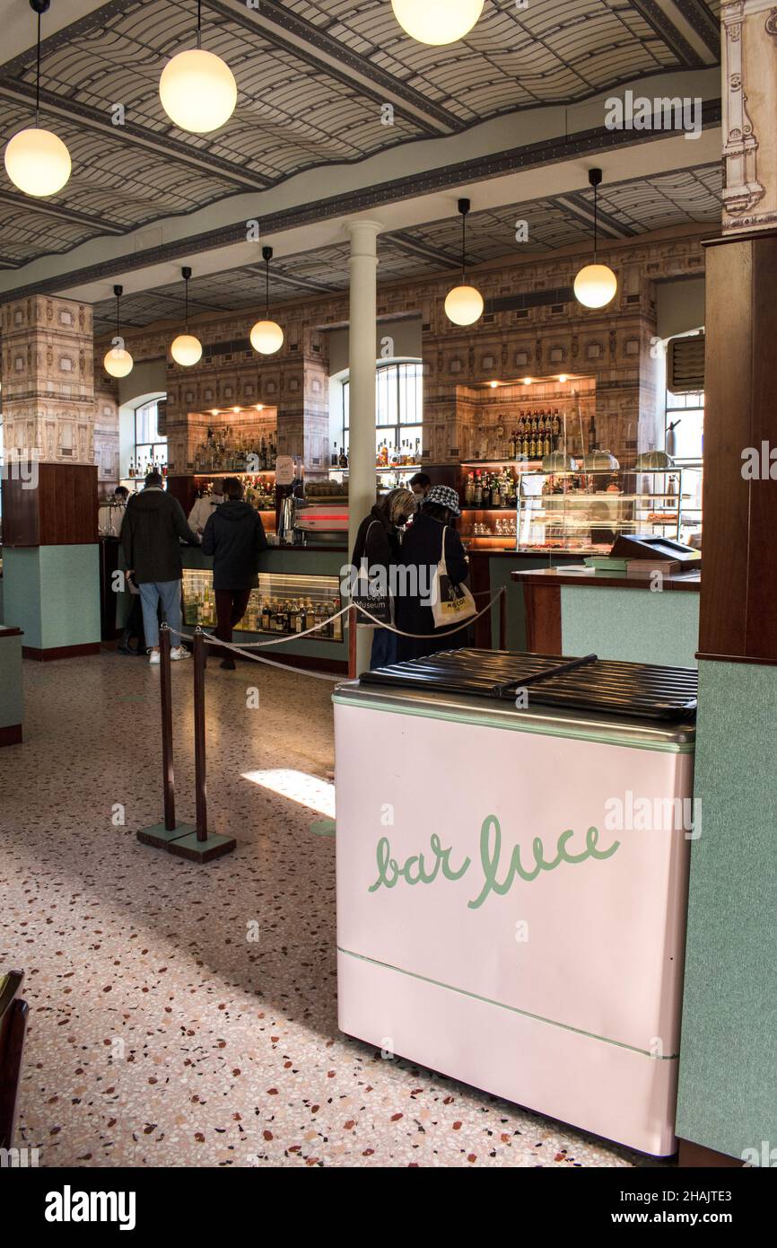 Milan, Italy: Interiors of Bar Luce, designed by Us director Wes Anderson in 2015 as an old Milan café inside the Fondazione Prada museum Stock Photo