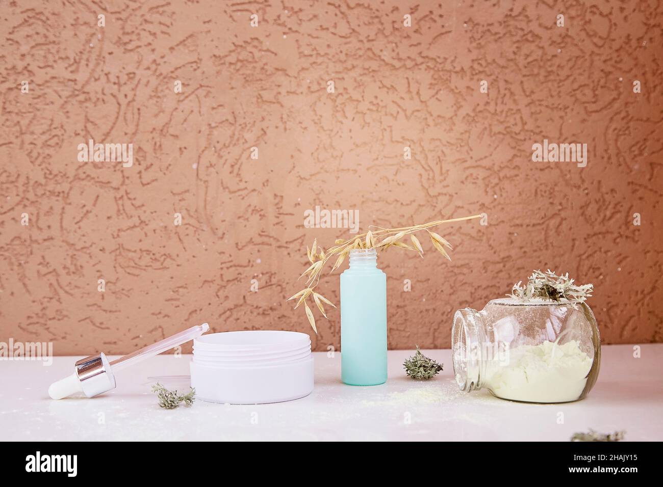 Wellness face care cosmetics set. Serum, alginate mask and patches