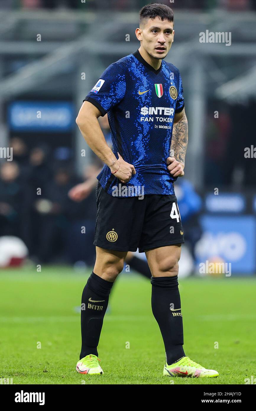 Martin Satriano of FC Internazionale looks on during the Serie A 2021/22 football match between FC Internazionale and Cagliari Calcio at Giuseppe Meaz Stock Photo