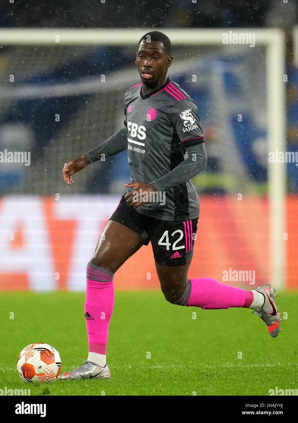 NAPLES, ITALY - DECEMBER 09: Boubakary Soumare of Leicester City in action ,during the UEFA Europa League group C match between SSC Napoli and Leicester City at Stadio Diego Armando Maradona on December 9, 2021 in Naples, Italy. (Photo by MB Media) Stock Photo